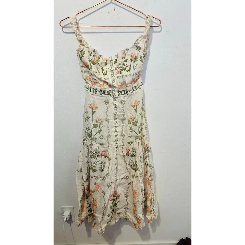 AGUA BY AGUA BENDITA Alma Nispero Oasis Floral Cream Pink Garden Midi Dress sz S - Picture 2 of 14